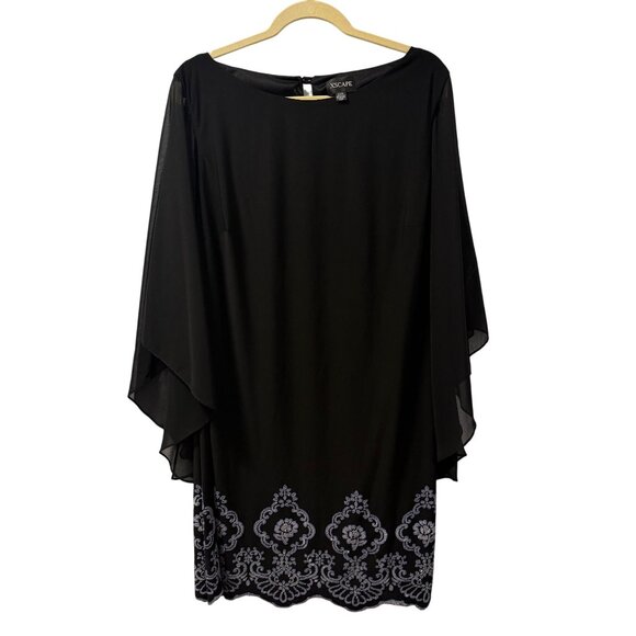 Xscape 20W Dress With Sheer Flutter Sleeves & Beaded Floral Embroidery - Picture 1 of 12